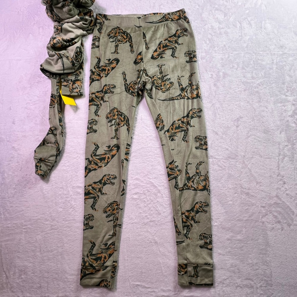Cat & Jack Kids Olive Dinosaur T-Rex Snug Fit Pajama Set Size 14 NEW - Picture 3 of 8
